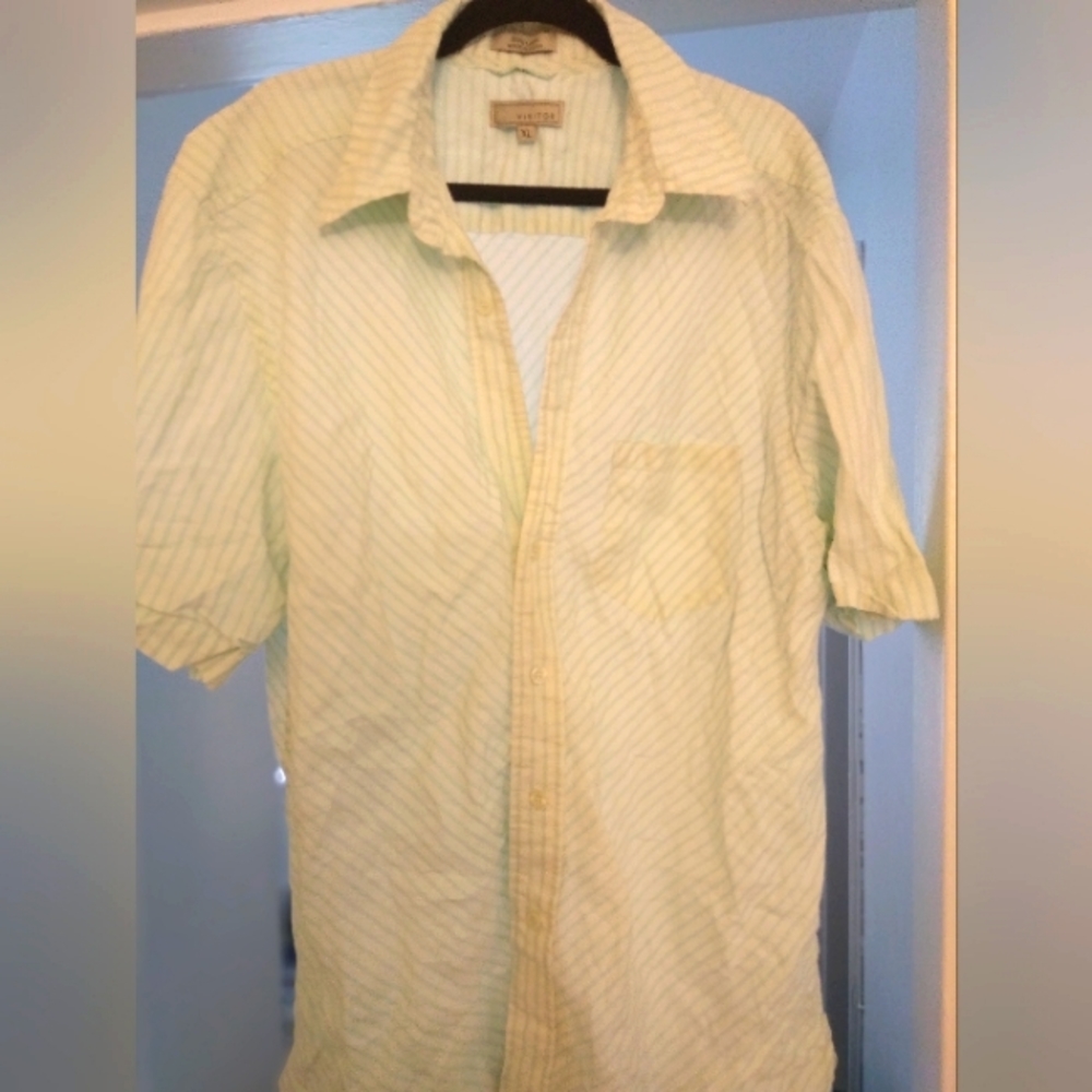 EUC 100% Linen S/S Shirt Color Teal Green/White Sz XL